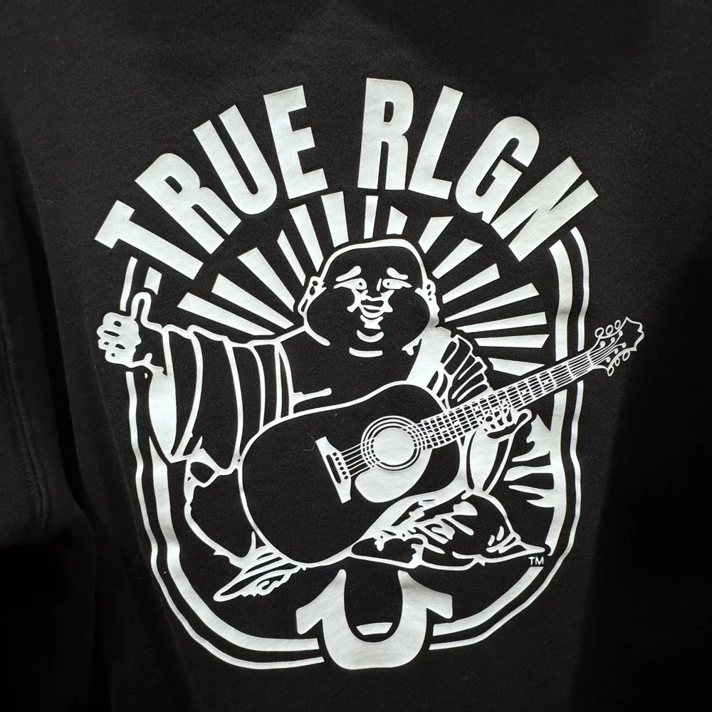True Religion Zip Hoodie Mens XXXL Black Buddha Graphic Horseshoe Logo $129